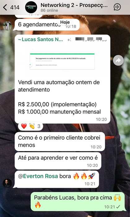 Aluno: vendi uma automação de atendimento por R$2.500 mais mensalidade