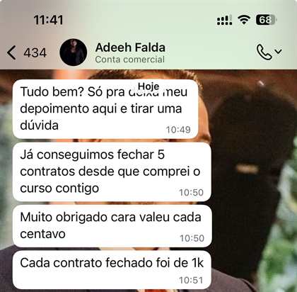 Aluno: já fechei 5 contratos desde que comprei o curso, cada um de 1k